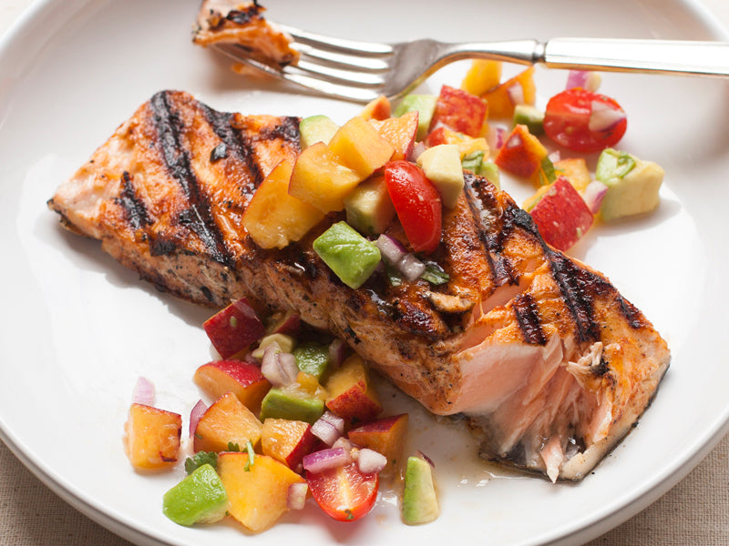 Grilled Salmon with Peach and Avocado Salsa
&ndash; Fire &amp; Flavor