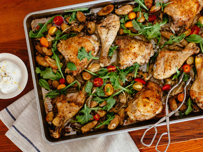 Roasted Lemon-Pepper Chicken with Potatoes and Greens