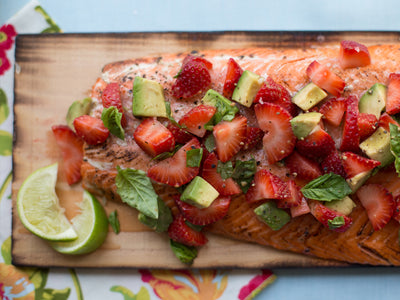 Planked Salmon with Strawberry Avocado Salsa