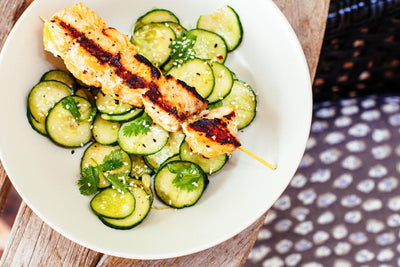 Grilled Asian Salmon Kebabs with Cucumber Salad on the HERO Grill