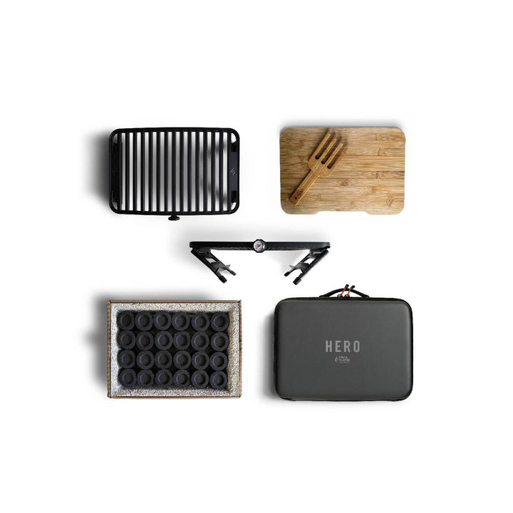 Fire & Flavor Hero Grill – Tragbarer Holzkohlegrill, Kompakt, Mit Kohle-Pods